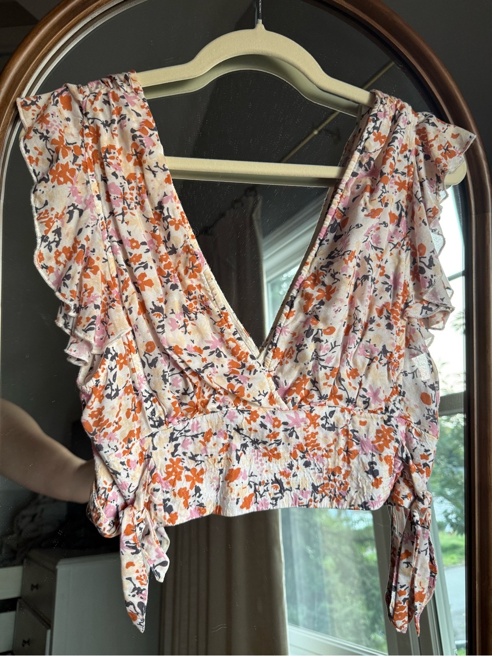Free People Floral Cream Top & Maxi Skirt with Orange & Pink Accents - Picture 2 of 4